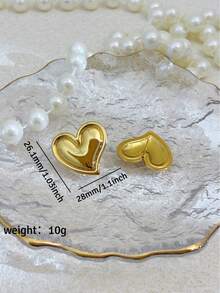 Women's Vintage Heart Stud Earrings, Gold Charm Waterproof Stainless Steel Jewelry, Suitable For Summer Vacation, Wedding Party, Daily Wear Gift - Multicolor - View 9