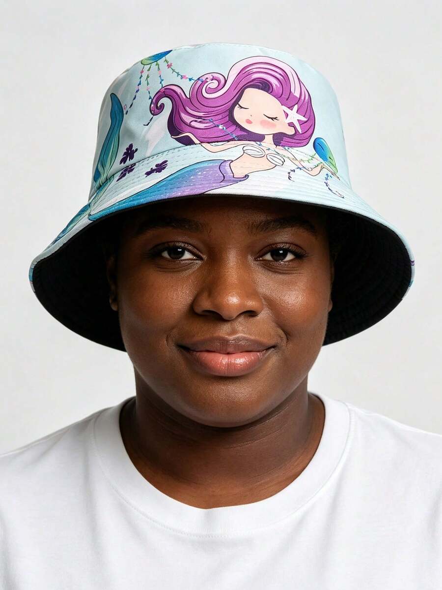 1pc Unisex Mermaid Bucket Hat, Suitable For Outdoor, Home, Fashion Matching, All Seasons, UV Protection, Sunshade, Gift For Others - G - View 1
