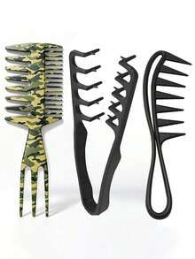 Juego de peines de estilismo para hombres, que incluye un peine de dientes anchos para peinados con textura, un peine para estilos pompadour, un peine de estilismo para looks voluminosos y un juego de peines de plástico para levantar la raíz - Multicolor - Ver 3