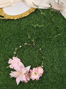 1Pc Bohemian Style Artificial Flower Crown, French Romantic Large Flower Headpiece, Suitable For Wedding/Vacation/Photoshoot - Multicolor - View 8