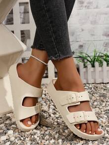 Women's Comfortable Slip-On Slippers, Solid Color Basic Style, Casual Vacation Fashion, Flat Sandals For Beach, Spring/Summer/Autumn - White - View 7