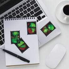 36pcs Red Green Fish Eye Night Scene Die Cut Stickers Pack | Grainy Retro Film Outdoor Street Store Interior Dim Silhouette Figure Weird Distorted Lens Landscape Graphics | Vinyl For Scrapbook, Notebooks & Decor - Rectangle - View 8