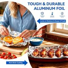CHAHUA Aluminum Foil Roll With Built-In Cutter – [48.5/97] Sq Ft, Heavy Duty Foil For Baking, Grilling & Food Storage, Disposable Wrap For Hot Dogs, Sandwiches, Catering & Restaurant Kitchen Use - Grey - View 7