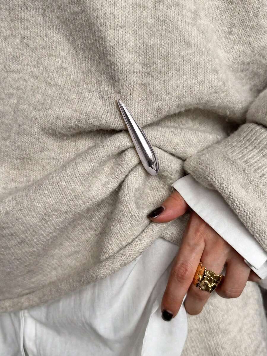 1件極簡亮面金屬胸針 女款:時尚高端點綴,適用於收腰洋裝與夾克 - 銀色 - 查看 1