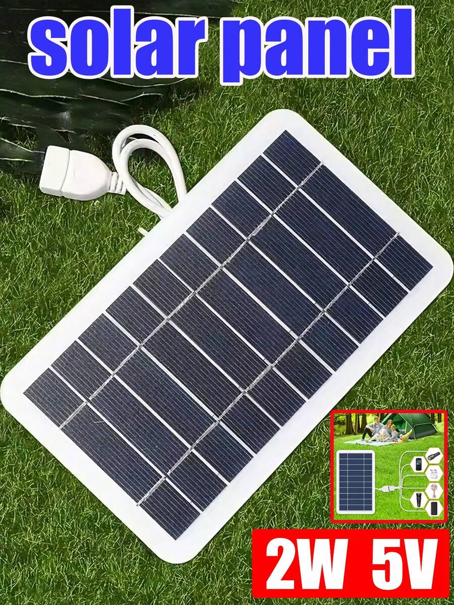 2/1pc Outdoor Travel Mini Solar Panel Charger 2W 5V USB Output, Lightweight Portable Solar Power Charging Panel For Camping Hiking Picnic RV Small Devices - Solar Whiteboard - View 1