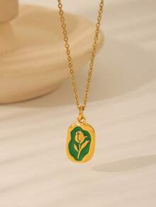 1pc Tulip Pendant Necklace, Colorful Energy Jewelry, 18K Stainless Steel Collarbone Chain, Bohemian Style Spring/Summer Beach Accessory - Multicolored Tulips - View 5