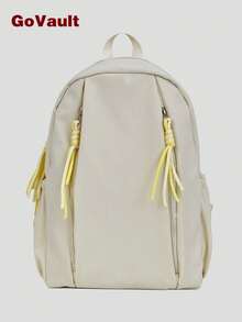 韓系 Ins 純色流蘇抽繩後背包，休閒通勤青少年背包，清新極簡學生書包 - 多色 - 查看 1