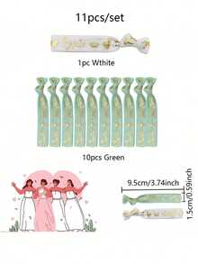 11pcs Fashion Polyester+Spandex Bridal Party Wristband Set - 1pc White Bride Style & 10pcs Bridesmaid Style - Wedding Bachelorette Party/Girlfriend Party Celebration Accessories - A - View 3