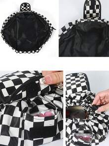 1 pieza Bolsa de almacenamiento de cosméticos con cordón, bolsa de aseo, bolsa de almacenamiento portátil para viajes, artículos esenciales de viaje, artículos esenciales de crucero, artículos esenciales de dormitorio - Blanco y Negro - Ver 6