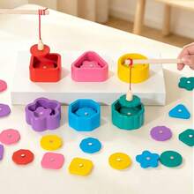 1 Set Fishing Shape Matching Box, Colorful Geometric Stackable Wooden Blocks, Children's Educational Science Toy, Early Childhood Cognitive Color And Shape Educational Toy - Multicolor - View 10