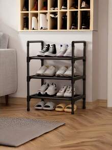 1pc Multi-Layer Minimalist Black Metal Shoe Rack, Freestanding Expandable Shoe Storage Organizer, Space-Saving Slim Storage Shelf, Suitable For Entryway, Dorm, Small Apartment, Back To School And Moving Essentials, Bedroom, Balcony And Daily Home Storage - Multicolor - View 4