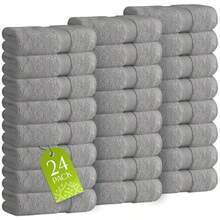 Wealuxe Washcloths 24 Pack - 600 GSM 100% Ring-Spun Cotton Wash Cloths For Showering Highly Absorbent And Soft 12x12 Inch - Light Gray - View 2
