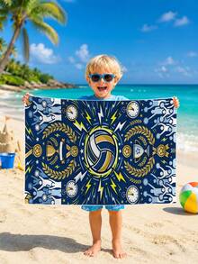1 pieza Toalla de playa con tema de voleibol para niños, manta de playa extra grande de microfibra súper suave, toalla de baño súper absorbente, adecuada para viajes, piscina, buceo, surf, yoga, camping, disponible en varios tamaños, accesorios de playa para playa, piscina, viajes, camping, yoga - Multicolor - Ver 5