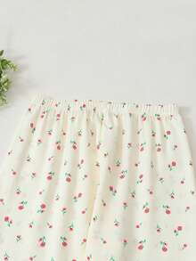 Women's Floral Print Pajama Set, Long Sleeve & Pants, Casual Spring & Fall Sleepwear, Comfortable Woven Fabric, Fashion Home Wear - 紅色 - 查看 7