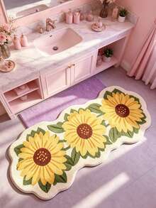 1pc Yellow Sunflower Shaped Cream Style Decorative Rug, Bedroom Decor, Small Rug, Carpet, Home Decor, Living Room Rug, Living Room Small Rug, Bedroom Rug, Living Room Home Decor, Outdoor Rug, Washable Rug - Multicolor 12 - View 2