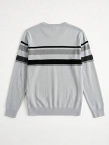 GRDR 1pc Men's Autumn/Winter Casual Striped Knit Sweater - Grey - View 6