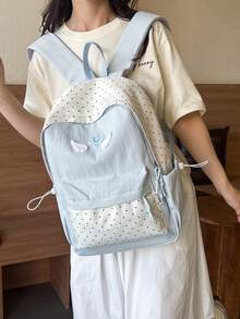 Color Block Polka Dot Angel Wings Backpack, Fresh Girl Campus School Bag, Cute Versatile Teen Backpack - Multicolor - View 8