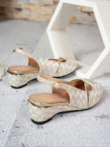 Sandalias de cuña con punta abierta y decoración de girasol de rhinestone con tira de tobillo ajustable para mujer, versátiles para fiesta y uso diario, verano - Beis - Ver 9