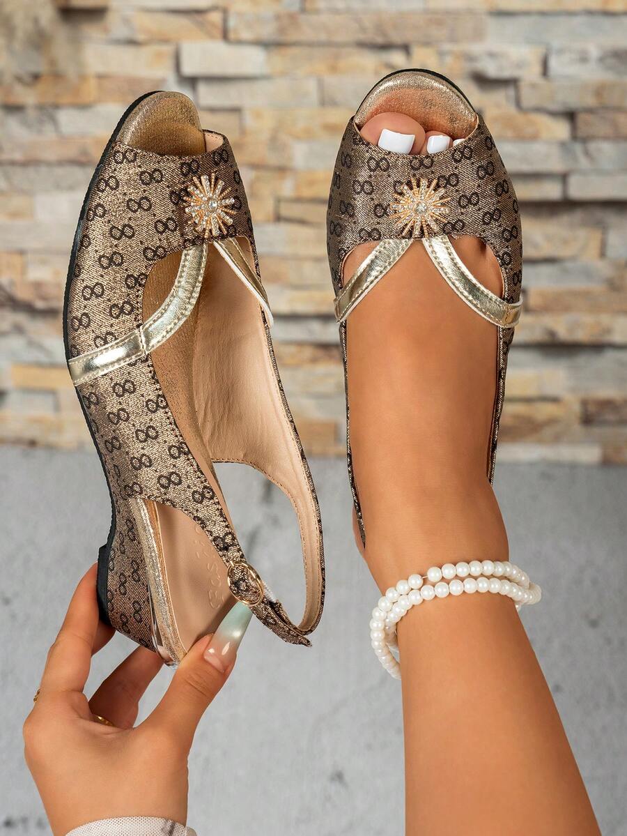 Women's Shiny Lace Peep Toe Wedge Sandals With Rhinestone Sunflower Decor And Adjustable Ankle Strap, Versatile For Party, Commute And Summer Wear