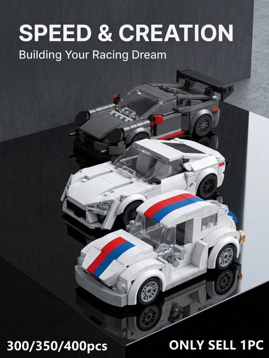 300/350/400 piezas Bloques de construcción de modelo de coche de carreras de ciudad de alta tecnología, adorno de escritorio, DIY creativo y educativo, juego de bloques de construcción 3D para ensamblar, decoración del hogar, regalo de cumpleaños, 1 pieza - Multicolor - Ver 1
