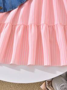 Vihyde Tween Girls Back‑To‑School 2‑Piece Outfit, Striped Long‑Sleeve Shirt Dress & Denim Vest Fall Winter Set - Pink - View 8