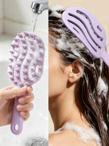 1/2pcs Long Handle Scalp Massage Comb, Hollow Thick Tooth Design, Dry & Wet Use, Suitable For Nail Care And Applying Care Products - Multicolor - View 2