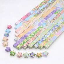 Papel para estrellas de origami, con 12 patrones, diseño único - Patrón de flores de pintura al óleo lindo, impresión a doble cara con diferentes patrones en el frente y el reverso - Multicolor - Ver 1