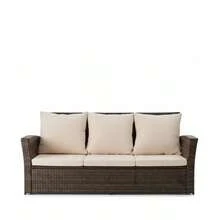 67.7" All-Weather Wicker 3-Seat Patio Sofa With Thick Biege Cushions & Black Frame-XY308118 - Multicolor - View 2