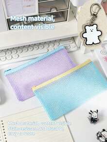 12pcs/1pc Dopamine Simple Mesh Hollow Storage Bag, Portable Makeup Bag, Brush Stationery Coin Pouch, Student Pencil Case For School & Daily Use School Supplies, School Kit - Multiple Styles - View 10