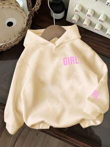 Tween Girl Fun Graphic Print Pullover Sweatshirt, Warm & Comfortable Thermal Lined Pullover Sweatshirt For Autumn/Winter - Apricot - View 2