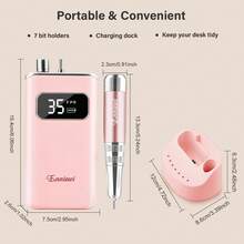 enniewi Electric Nail Drill, Portable Nail Drill Set, Equipped With A Rechargeable Base, Cordless Electric Nail Drill, Suitable For Removing Gel And Acrylic Nails, Home Salon Pedicure And Manicure Tool - Pink - View 3