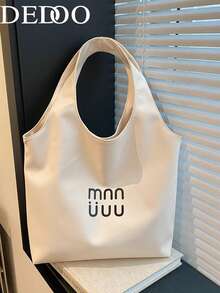 Dedoo Women's Large Capacity Shoulder Tote Bag, Letter Print Metallic Leather, Suitable For Young Women's Daily Commute, Shopping, Casual Handbag, All Season - White - View 10