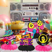 12 bucăți decorațiuni de masă din hârtie retro anii '90, tip fagure, decorațiuni de masă pentru petrecere anii '90, accesorii pentru petrecere Back To 90s, accesorii retro anii '90 pentru petrecere de zi de naștere și botez, centru de masă pentru petrecere - Vizualizare 3