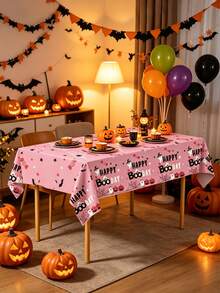 1/3/5pcsPink Halloween Tablecloth - Pumpkin Ghost Happy Cloth Day Party Decoration - Rectangular Plastic Tablecloth For Interior Decoration - Halloween Disposable Tablecloth - View 6
