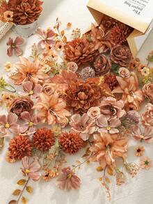 20/50/100pcs 0.98in-4.3in Artificial Autumn Mixed Color Flower Heads, Halloween Party Decoration, Includes Dahlia And Green Leaves, Suitable For Wedding Floral Arrangement, Home Decor, DIY Bouquet, Theme Party, Holiday Decoration, All Seasons - Combination a - View 1