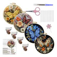 Kit de bordado de mariposas DIY de 4 piezas para adultos, set de manualidades creativas y relajantes – decoración bohemia para el hogar, regalo original para mujeres. - por defecto - Ver 1
