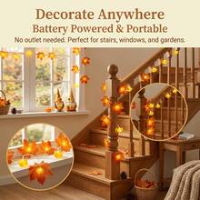 LED Thanksgiving & Autumn Decorative String Lights - Battery Powered, Pumpkin & Maple Leaf Design - Multicolor - View 3