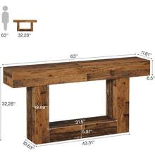 Tribesigns - Mesa de consola de 63 pulgadas de largo, mesa de entrada de 2 niveles con almacenamiento, mesa de madera de granja detrás del sofá para sala de estar, pasillo, rústico mixto café - Negro - Ver 12