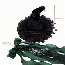 Halloween Witch Hat Gothic Wizard Hat Headwear With Detachable Bow - Black - View 8