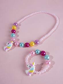 2pcs/Set Unicorn Beaded Bracelet & Necklace Set, Colorful Charm Jewelry Accessories For Girls, Gift For Friends - Multicolor - View 11