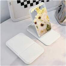 Small Makeup Mirror, Simpleini Style Portable Makeup Mirror, Portable PU Leather Mirror, Desktop Makeup Mirror, Foldable Lightweight Ultra-Thin Portable Handheld Makeup Mirror, Travel Small Makeup Mirror, Foldable Portable Small Mirror, Portable Handheld Makeup Mirror, Minimalist Makeup Mirror, Suitable For Dorm And Desktop, Foldable, Used For Makeup, Affordable, Room Decor, Vanity, Travel, Bedroom - White - View 20