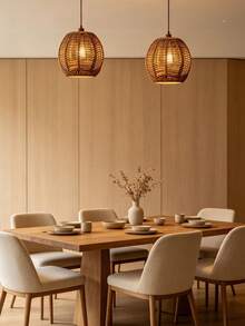 2pcs Bohemian Style Woven Rattan Pendant Light Shades - 5.89" X 5.51", Natural Beige Woven Design, Suitable For Home, Cafe And Tea House Decoration, No Electricity Or Battery Required, Woven Rattan Light Shades, Rattan Decorative Light Shades - Semicircle - View 4