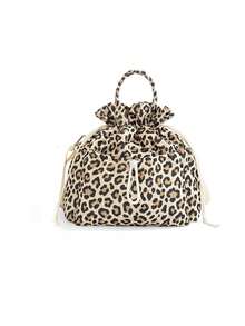 Large Capacity Floral Drawstring Insulated Lunch Bag, Leopard Print Multi-Pocket Lunch Bag Travel Meal Bag Shoulder/Handheld/Crossbody - Multicolor - View 10