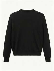 Slouchy Commute Vibe Best-Selling All-Match Women's Round Neck Knit Cardigan, Daily Versatile Slimming Single-Breasted Thin Layering Outerwear Fall Black - Black - View 3
