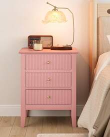 HEYZOEY Nachttisch mit 3 Schubladen, Vintage-Nachttisch in Pistaziengrün, Retro-Beistelltisch für Schlafzimmer, Wohnzimmer und Büro, 45 x 33 x 61 ICWV - Pink - Übersicht 6
