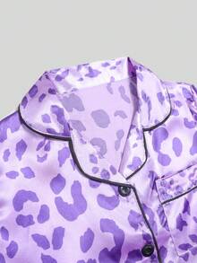 Tween Girl Purple Leopard Print Long Sleeve Pants Pajama 2-Piece Set - Multicolor - View 11
