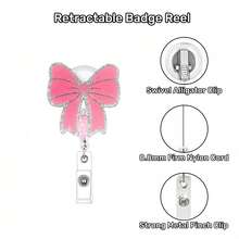 TONAVIETO 1 Stück Schleife mit rosa Perlen Abzeichenhalter einziehbar mit Dreh-Alligator-Clip für Pflegepersonal, Ärzte, Lehrer, Büroangestellte - 1PC - Übersicht 4