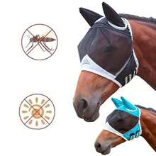 Soft Mesh Half Face Fly Mask With Large Eye Space And Ears, UV Protection And Breathable Mesh, Suitable For Horses, Friction Fit And Enhanced Visibility, Suitable For Cross-Country Riding, Black, Blue - Multicolor - View 9