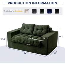 Loveseat Sofa Couch Upholstered Bean Bag Chair Cloud 2 Seat For Adults Boneless With Tufted Cushion Pillows In A Box No Assembly Required Dark Green - Green - View 3