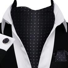 5PCS Men's Black Ascot Cravat Set With Pocket Square & Cufflinks Ring, Neck Wear For Daily Formal Use, Prom Nights And Basic Men Gift - Black - View 2